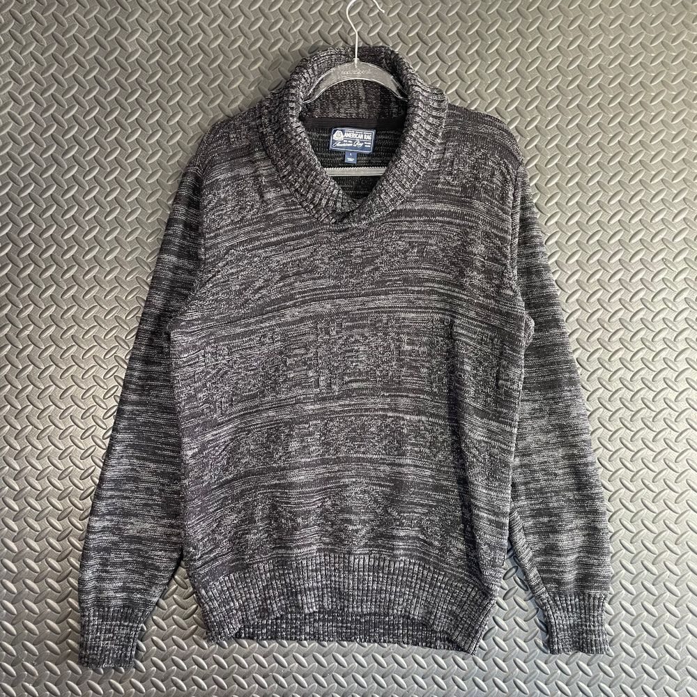 American Rag Dark Gray Knit Sweater Shawl Neck Collar Geometric Pattern Men L